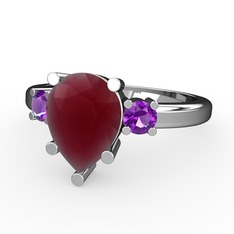 Tria Yüzük - Kök yakut ve ametist 8 ayar beyaz altın yüzük #19w12t2