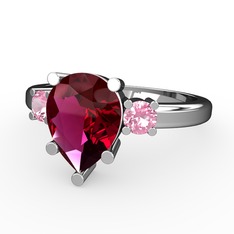 Rodolit garnet ve pembe kuvars 14 ayar beyaz altın yüzük