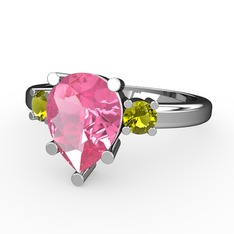 Tria Yüzük - Pembe kuvars ve peridot 14 ayar beyaz altın yüzük #19z578j