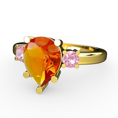 Tria Yüzük - Sitrin ve pembe kuvars 14 ayar altın yüzük #1a074bu