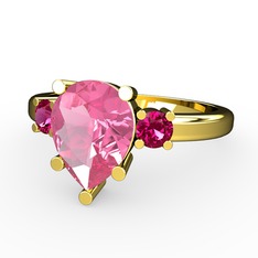 Pembe kuvars ve rodolit garnet 8 ayar altın yüzük