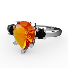 Sitrin ve siyah zirkon 18 ayar beyaz altın yüzük