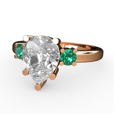 Tria Yüzük - Swarovski ve yeşil kuvars 18 ayar rose altın yüzük #1a8qurl