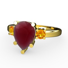 Tria Yüzük - Kök yakut ve sitrin 18 ayar altın yüzük #1ak7v6r