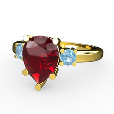 Garnet ve akuamarin 8 ayar altın yüzük