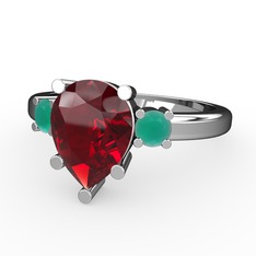Tria Yüzük - Garnet ve kök zümrüt 8 ayar beyaz altın yüzük #1bbo4uw