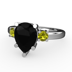 Tria Yüzük - Siyah zirkon ve peridot 8 ayar beyaz altın yüzük #1bkjh08