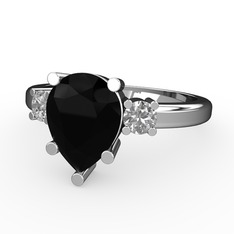 Tria Yüzük - Siyah zirkon ve swarovski 8 ayar beyaz altın yüzük #1bra3sx