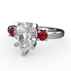 Beyaz zirkon ve garnet 14 ayar beyaz altın yüzük