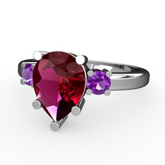 Rodolit garnet ve ametist 8 ayar beyaz altın yüzük