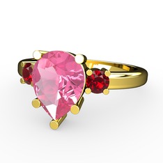Tria Yüzük - Pembe kuvars ve garnet 18 ayar altın yüzük #1cls947