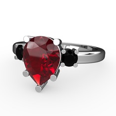 Tria Yüzük - Garnet ve siyah zirkon 8 ayar beyaz altın yüzük #1cp5b9a