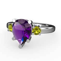 Tria Yüzük - Ametist ve peridot 14 ayar beyaz altın yüzük #1d6xq3v