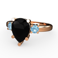 Tria Yüzük - Siyah zirkon ve akuamarin 925 ayar rose altın kaplama gümüş yüzük #1d751sw