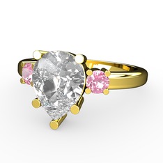 Beyaz zirkon ve pembe kuvars 8 ayar altın yüzük