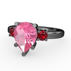 Pembe kuvars ve garnet 925 ayar siyah rodyum kaplama gümüş yüzük