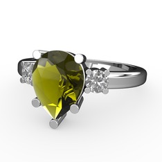 Peridot ve swarovski 18 ayar beyaz altın yüzük