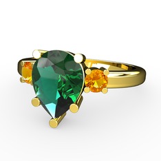 Tria Yüzük - Yeşil kuvars ve sitrin 14 ayar altın yüzük #1e0u1cw