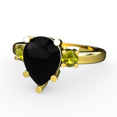 Siyah zirkon ve peridot 925 ayar altın kaplama gümüş yüzük