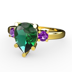 Tria Yüzük - Yeşil kuvars ve ametist 8 ayar altın yüzük #1eqwfcl