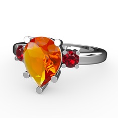 Tria Yüzük - Sitrin ve garnet 18 ayar beyaz altın yüzük #1f2dk1f
