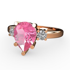 Tria Yüzük - Pembe kuvars ve swarovski 14 ayar rose altın yüzük #1f4lppg