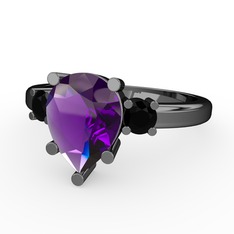 Tria Yüzük - Ametist ve siyah zirkon 925 ayar siyah rodyum kaplama gümüş yüzük #1f7f9wk