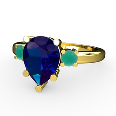 Tria Yüzük - Lab safir ve kök zümrüt 14 ayar altın yüzük #1fe7ec5
