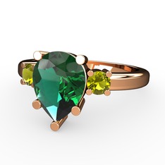 Tria Yüzük - Yeşil kuvars ve peridot 8 ayar rose altın yüzük #1g3xoop