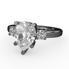 Tria Yüzük - Beyaz zirkon ve swarovski 925 ayar siyah rodyum kaplama gümüş yüzük #1gaj80r