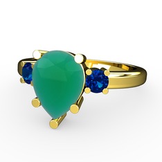 Tria Yüzük - Kök zümrüt ve lab safir 18 ayar altın yüzük #1gc47q