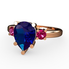 Tria Yüzük - Lab safir ve rodolit garnet 8 ayar rose altın yüzük #1gjp4y3