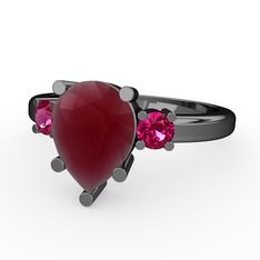 Tria Yüzük - Kök yakut ve rodolit garnet 925 ayar siyah rodyum kaplama gümüş yüzük #1gmzo6o