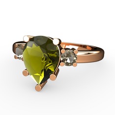 Peridot ve dumanlı kuvars 18 ayar rose altın yüzük