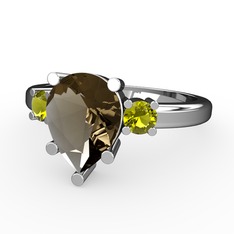 Tria Yüzük - Dumanlı kuvars ve peridot 18 ayar beyaz altın yüzük #1h85lc8