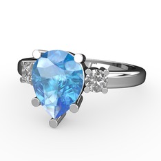 Tria Yüzük - Akuamarin ve swarovski 14 ayar beyaz altın yüzük #1hg92vu