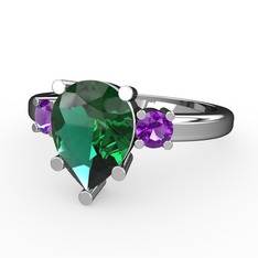 Tria Yüzük - Yeşil kuvars ve ametist 8 ayar beyaz altın yüzük #1honbd1
