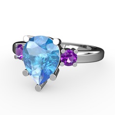 Tria Yüzük - Akuamarin ve ametist 8 ayar beyaz altın yüzük #1hpzysw