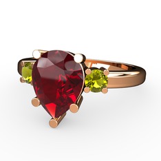 Garnet ve peridot 18 ayar rose altın yüzük