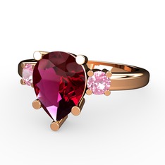 Rodolit garnet ve pembe kuvars 925 ayar rose altın kaplama gümüş yüzük