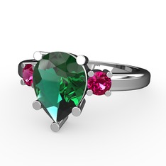 Tria Yüzük - Yeşil kuvars ve rodolit garnet 8 ayar beyaz altın yüzük #1i14qlp