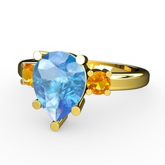 Akuamarin ve sitrin 18 ayar altın yüzük
