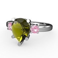 Tria Yüzük - Peridot ve pembe kuvars 18 ayar beyaz altın yüzük #1ian8o1