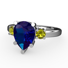 Lab safir ve peridot 8 ayar beyaz altın yüzük