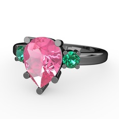 Tria Yüzük - Pembe kuvars ve yeşil kuvars 925 ayar siyah rodyum kaplama gümüş yüzük #1inzu02