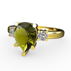 Tria Yüzük - Peridot ve pırlanta 18 ayar altın yüzük (0.22 karat) #1iur0kx