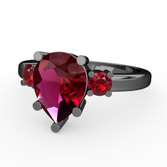 Tria Yüzük - Rodolit garnet ve garnet 925 ayar siyah rodyum kaplama gümüş yüzük #1ivtumi
