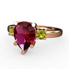 Rodolit garnet ve peridot 14 ayar rose altın yüzük