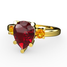 Garnet ve sitrin 8 ayar altın yüzük