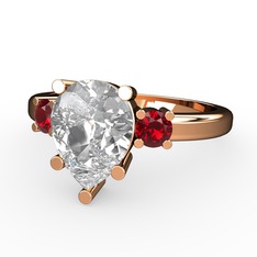 Beyaz zirkon ve garnet 925 ayar rose altın kaplama gümüş yüzük